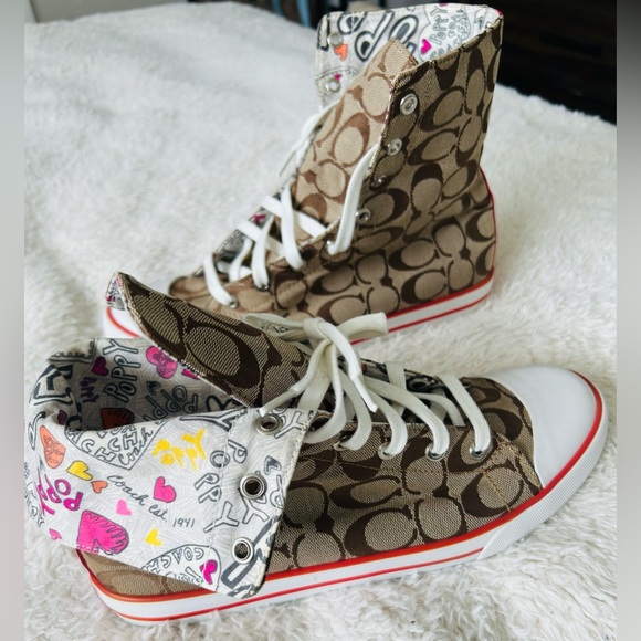 Coach Shoes - Coach Bonney Sneakers Womens Logo Fold Colorful High Tops Shoes Size 10 B
